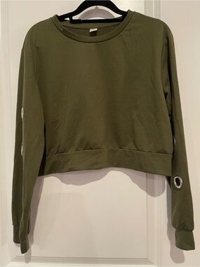 Womens Olive Green Long Sleeve Crop Top